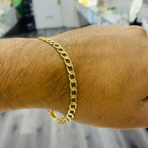 Gold Bracelet Cuban Link 8 inch for Mens Cuban Curb bracelet Pulsera Cuban Oro - Picture 2 of 8